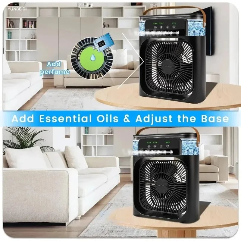 3-in-1 Desktop Air Cooler Fan with Humidifier, LED Light & Timer – Portable USB Spray Fan for Home & Office