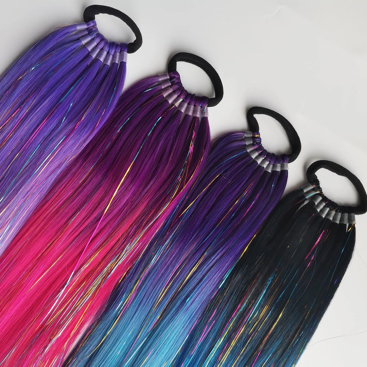 Glitter Tinsel Ponytail Hair Extension with Elastic Tie – Sparkly Braiding Hair Accessory for Kids & Girls