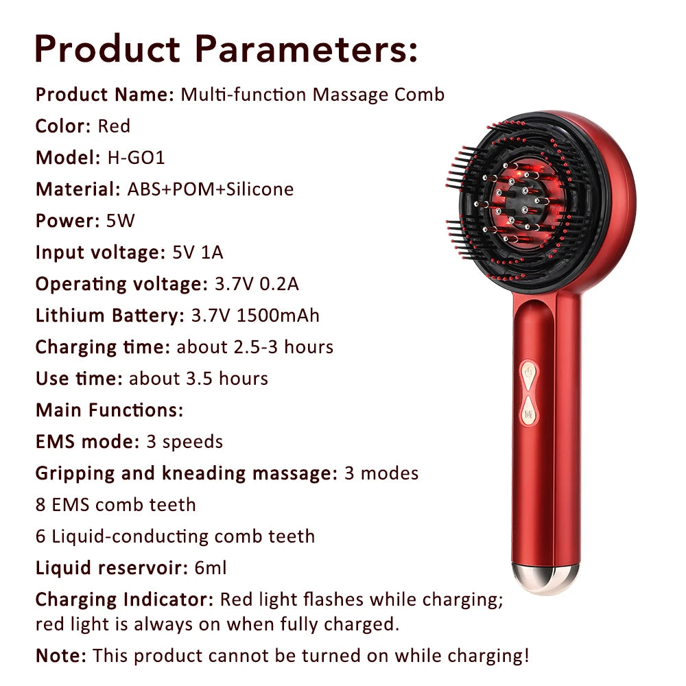 Electric Vibration Massage Comb Portable Scalp Massager with Oil Applicator, Hair Follicle Care Comb for Scalp Relaxation and Hair Care