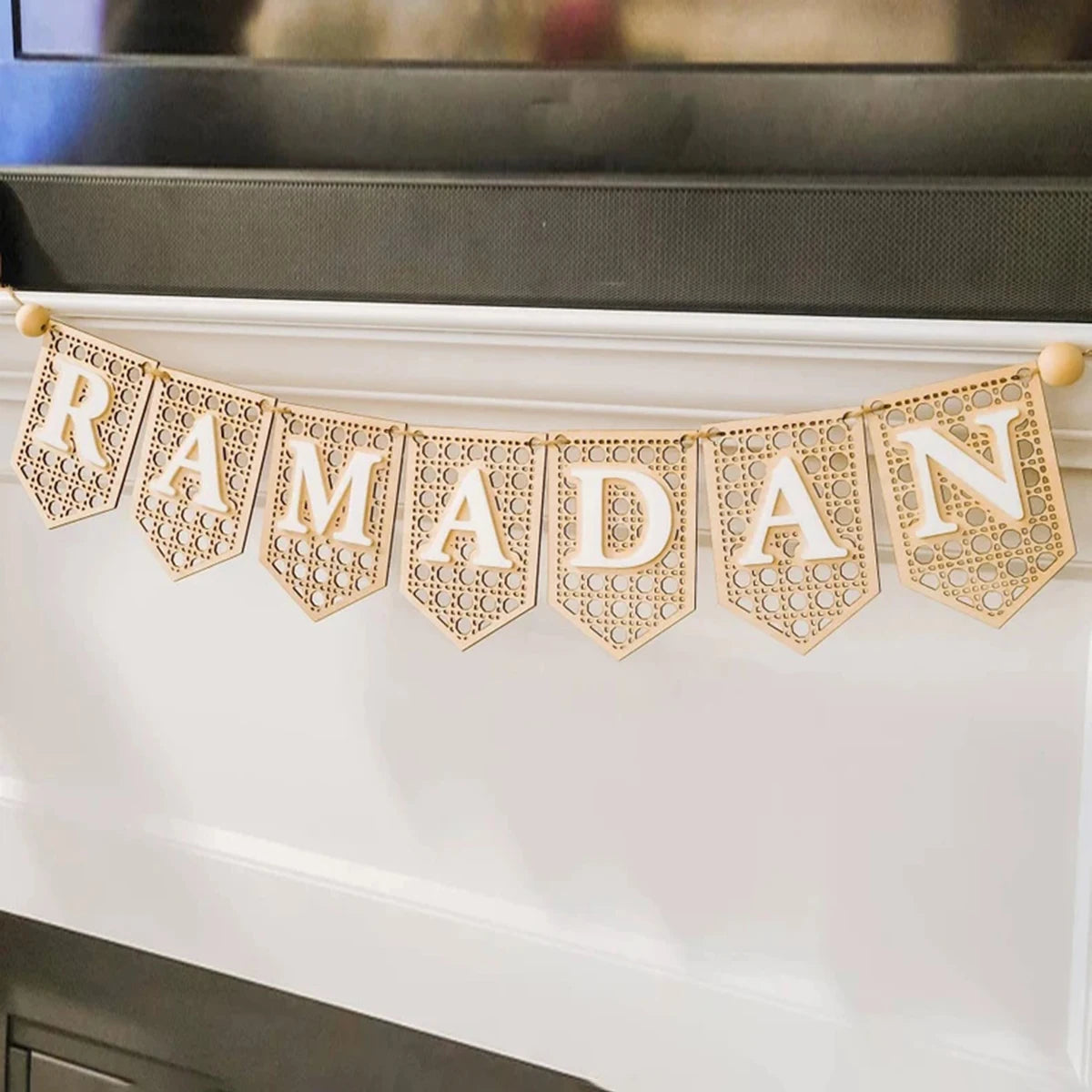 1Pc Ramadan Wooden Banner, Flag, Hanging Decoration Ramadan Kareem， Happy Ramadan， Eid Mubarak，muslim Decor，mubarak Decorations