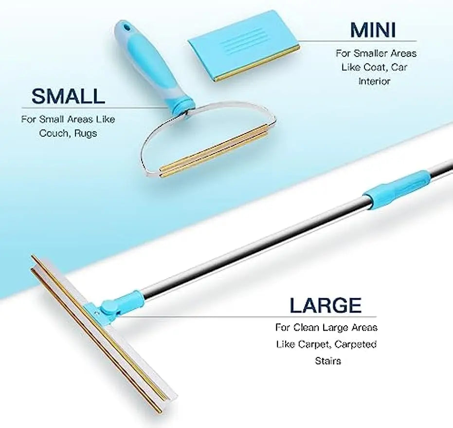 Pet Hair Remover Tool Set – Telescopic Handle Carpet Rake for Dog & Cat Fur, Rug and Upholstery Cleaner