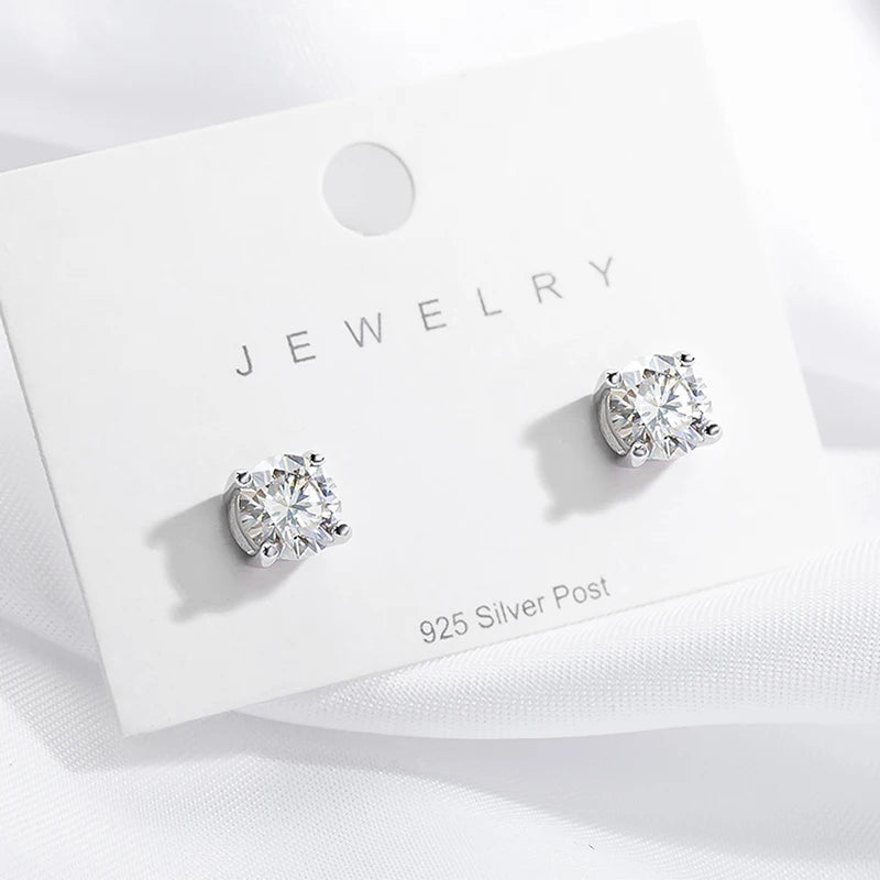 Moissanite Stud Earrings – S925 Sterling Silver Platinum-Plated Unisex Earrings
