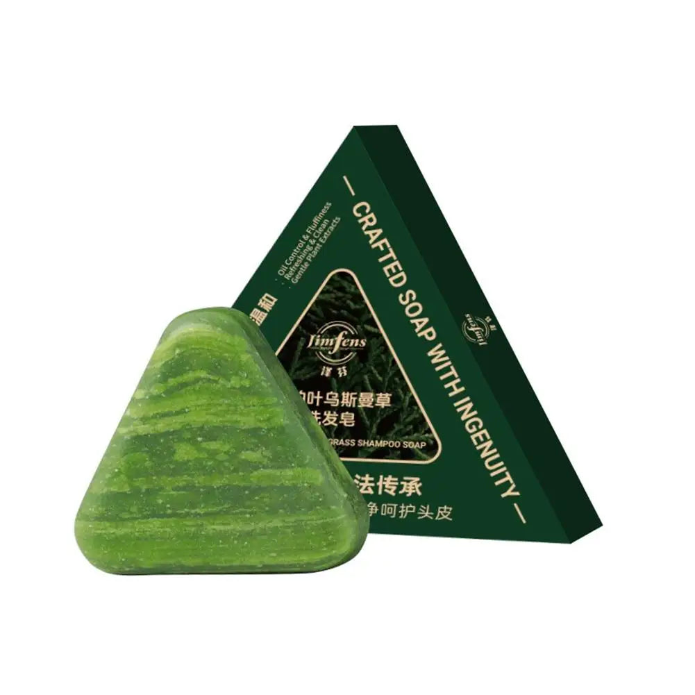 Usman Herbal Grass Shampoo Soap Bar – Cypress Leaf & Polygonatum Extracts, Refreshing Cleanse, Oil Control & Itch Relief, 120g