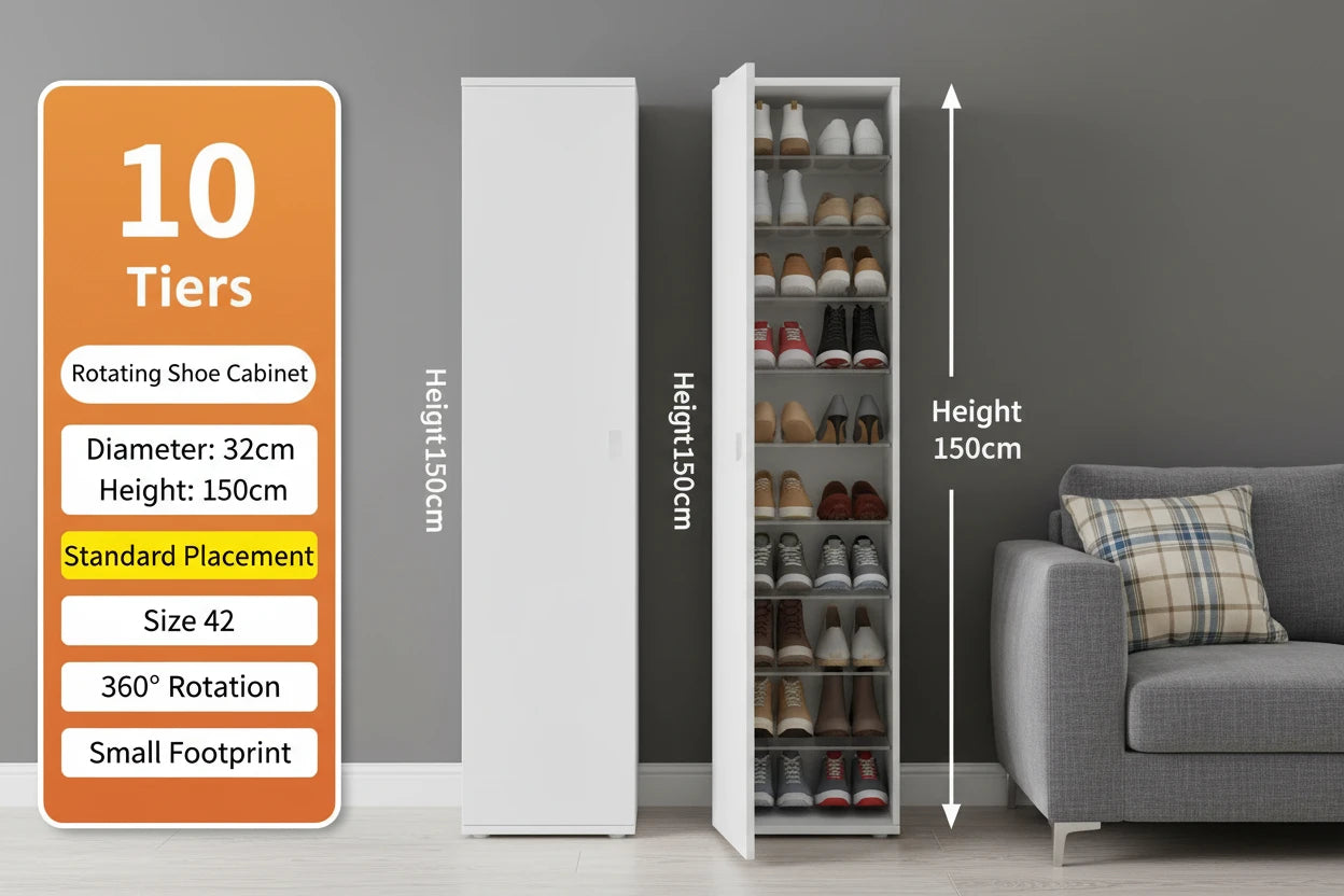 Multi-Layer Rotating Round Shoe Cabinet – Steel Frame Dustproof Shoe Storage Rack with Large Capacity Entryway Organizer