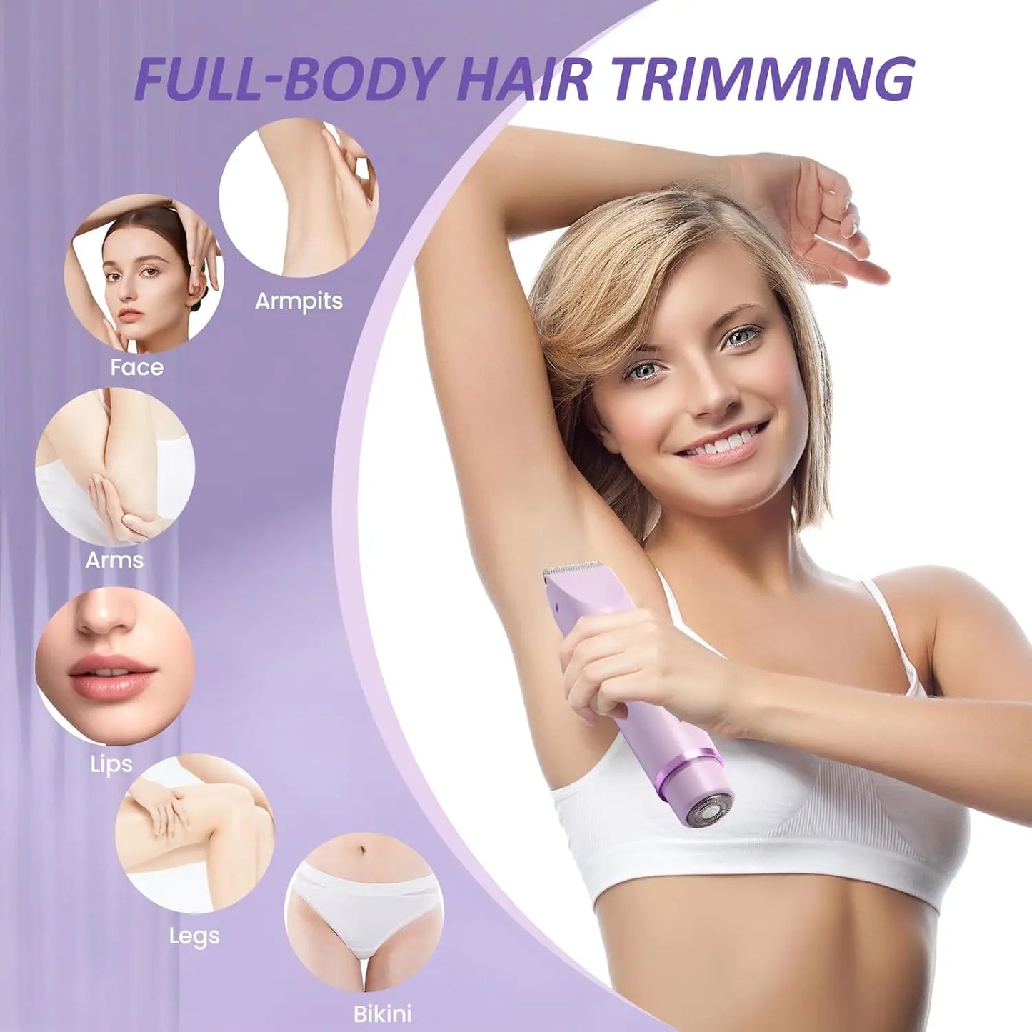 2-in-1 Electric Razor for Women – Waterproof Bikini Trimmer & Body Shaver | Wet & Dry Use | IPX7 Rated for Pubic Hair, Legs, Underarms & More