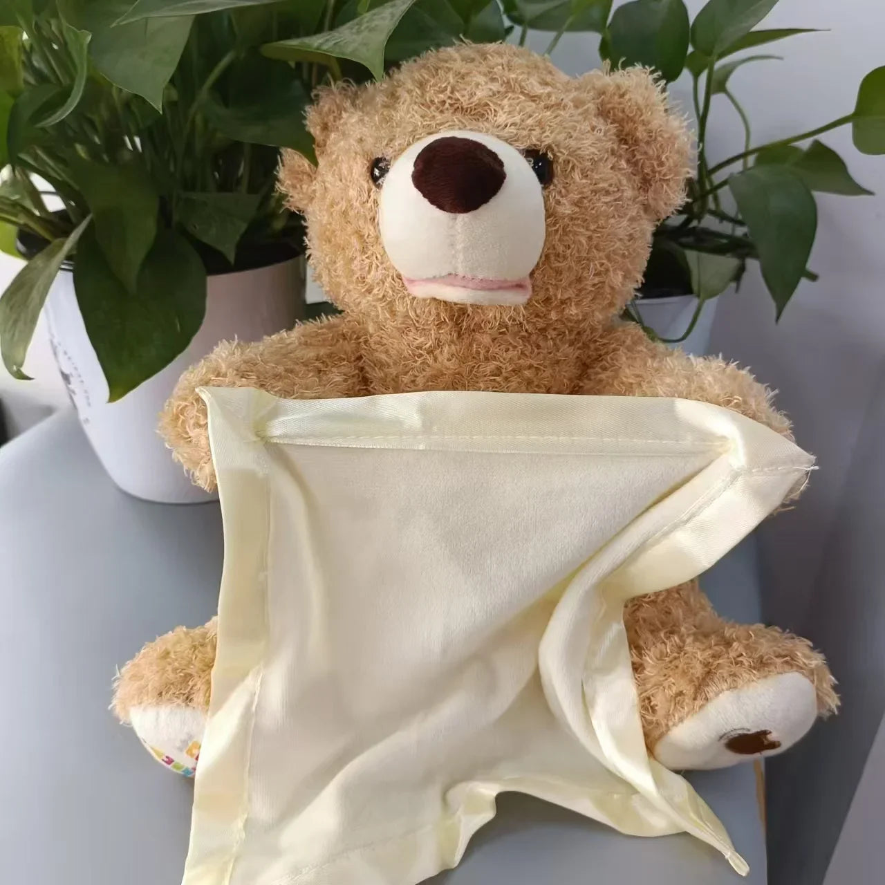 Shy Teddy Bear Electric Plush Toy – Peekaboo Talking & Moving Stuffed Animal for Kids, Baby Entertainment Gift
