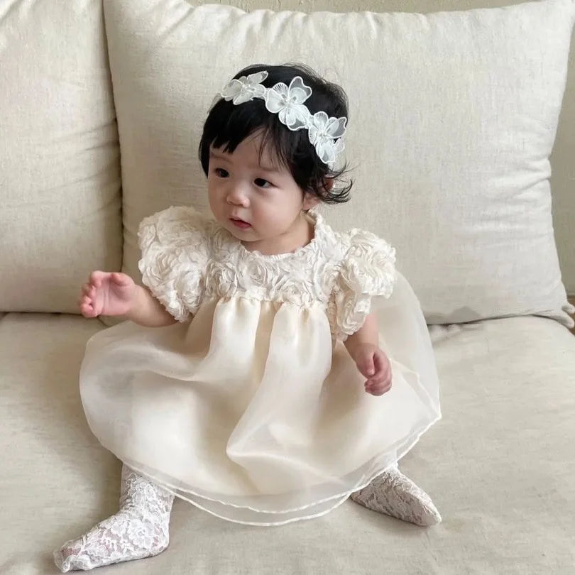 1st Birthday Party Baby Dress Summer Princess One Year Baby Girls Dress Clothes Flower Puff Sleeve Toddler Dresses