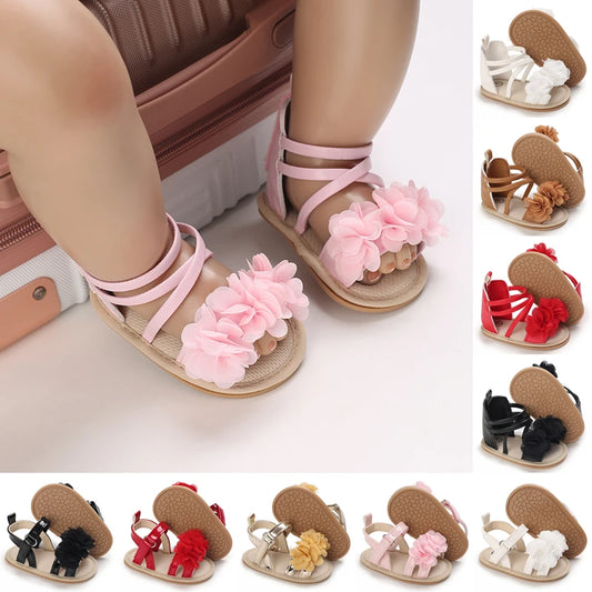 Summer Infant Baby Girl Fashion Sandals – Soft Sole Anti-Slip Toddler Flats with Flower Lace Design, Crib First Walker Shoes (0-18 Months)