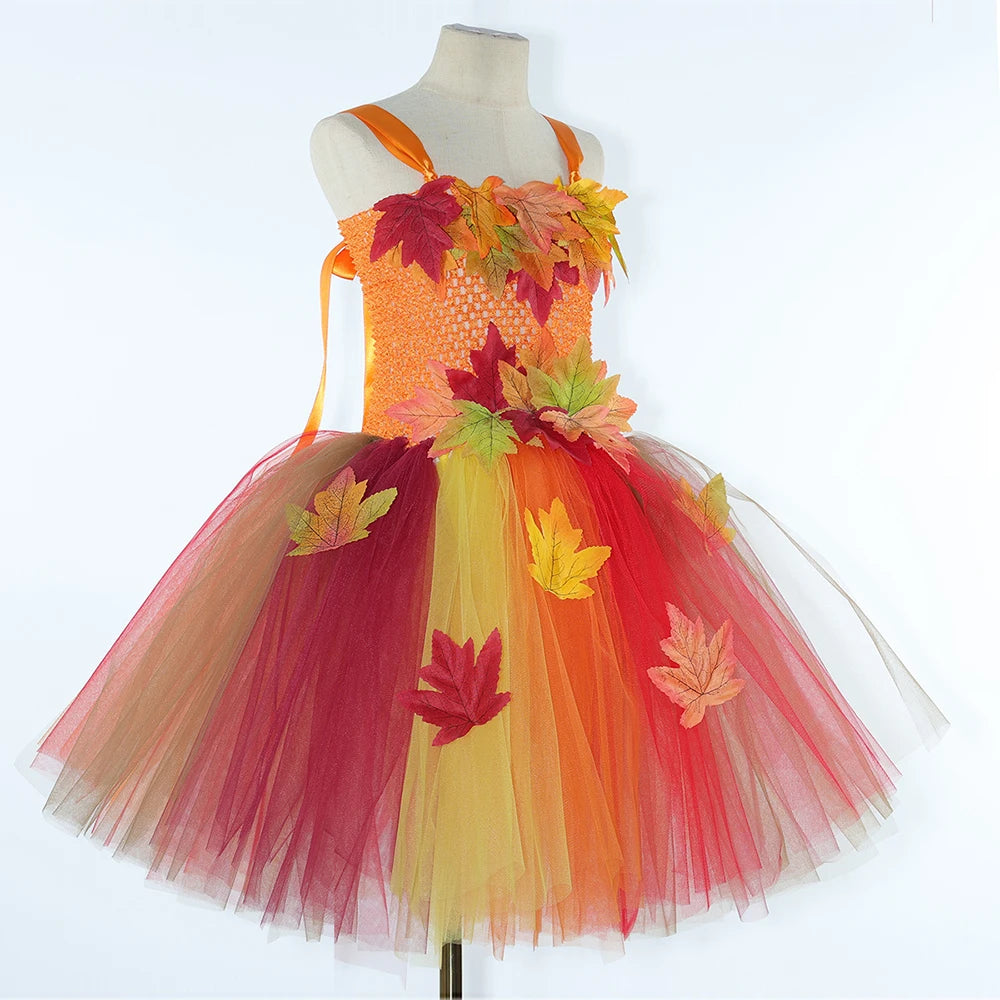 Girls' Autumn Maple Leaf Fairy Costume Dress
