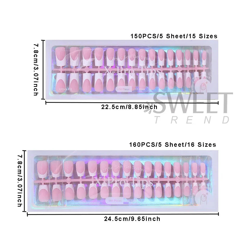 150–160pcs Short Square Press-On Nails – Soft Gel False Nail Tips for Manicure, Y2K Style Artificial Nails for Women