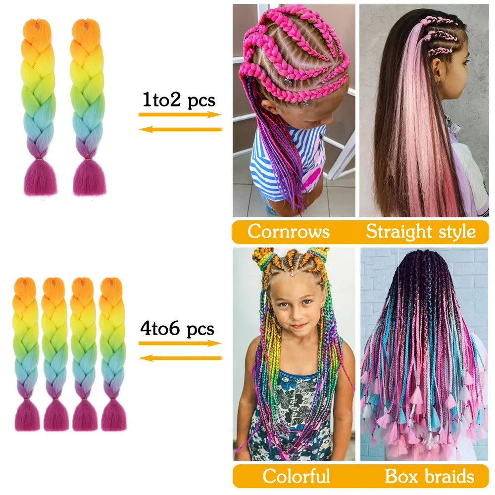 GlowStrands 24” Jumbo Braids for Kids & Adults – Ombre Kanekalon Hair Extensions, Easy Styling & Natural Feel