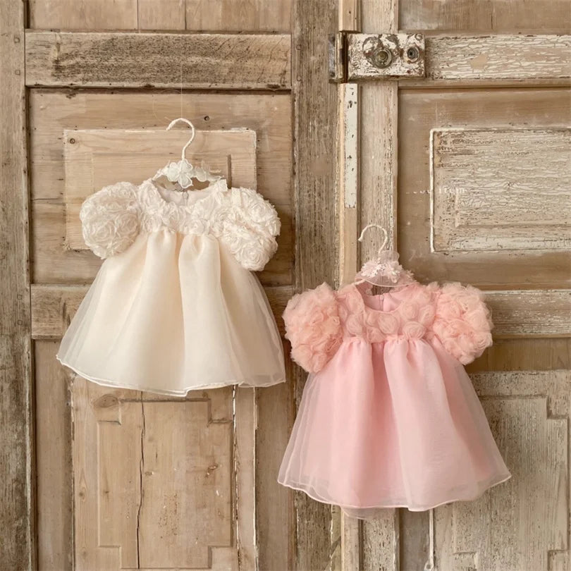 1st Birthday Party Baby Dress Summer Princess One Year Baby Girls Dress Clothes Flower Puff Sleeve Toddler Dresses