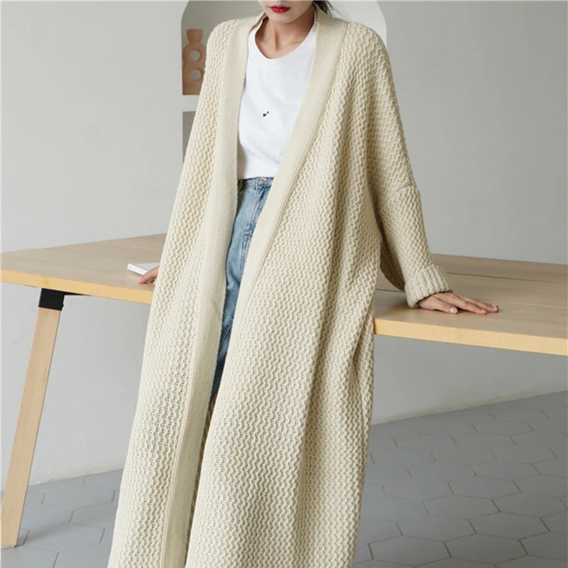 Women's Oversized Stretch Cardigan – Open Stitch Knit Sweater, Long Sleeve, Autumn Winter Fashion Coat"