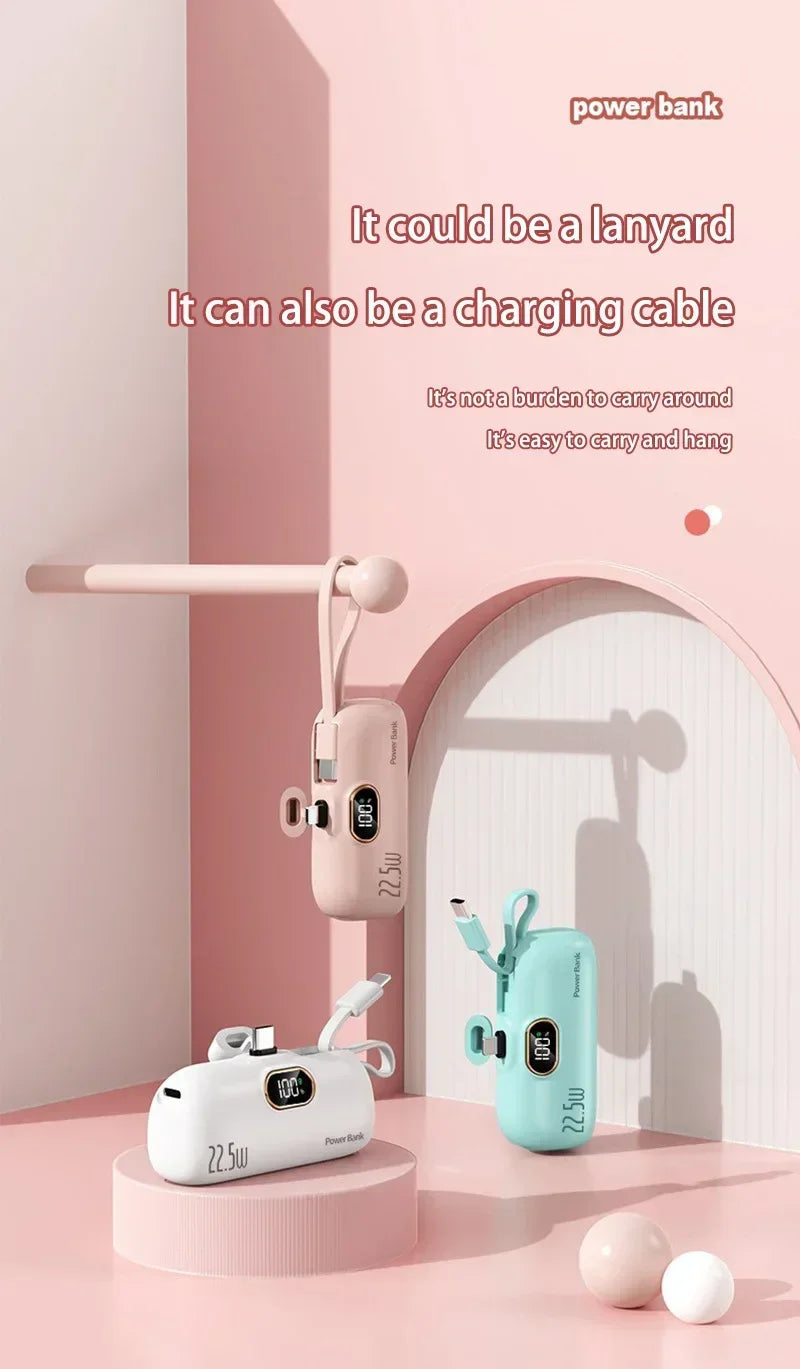 30000mAh Capsule Power Bank Fast Charge Portable Mobile Power Supply Emergency External Battery for Type-C, iPhone, Android