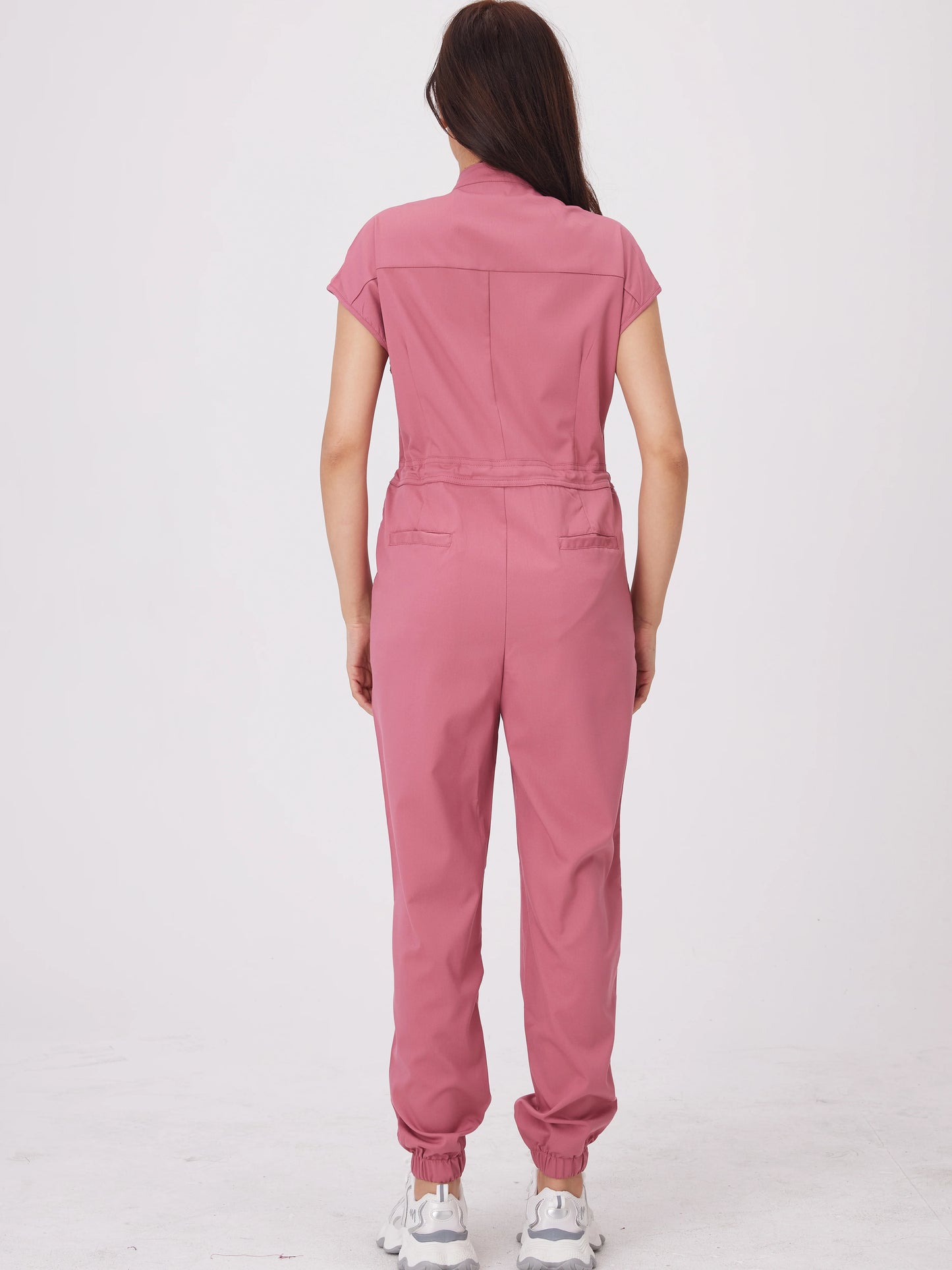 Women's Short Sleeve Medical Scrub Jumpsuit – Hospital Uniform with Pockets