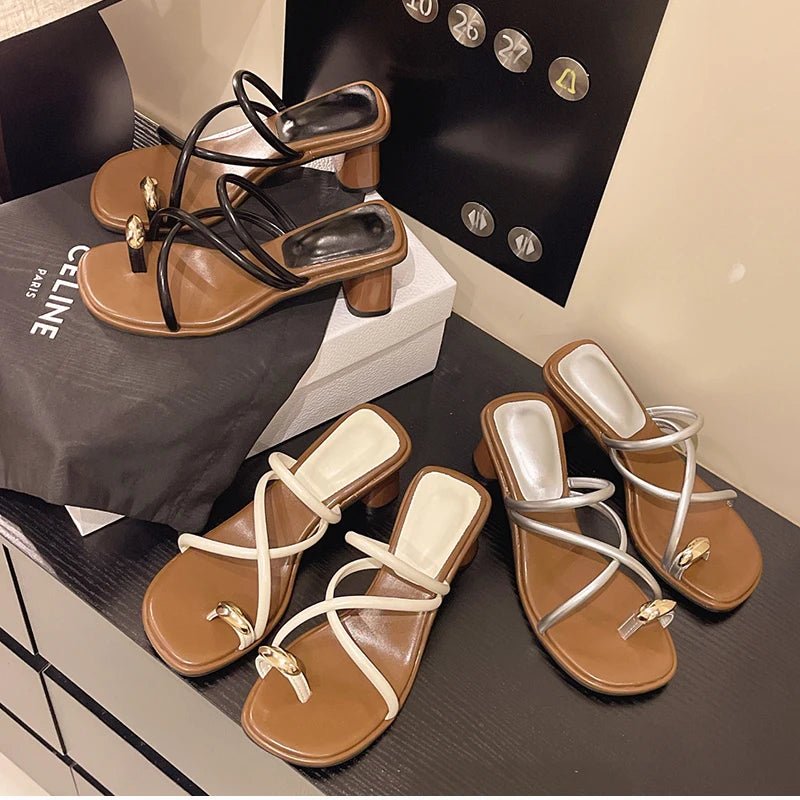 LuxeClip™ Heeled Mules – Metal-Accented Slide-On Slippers with Sculpted Heel