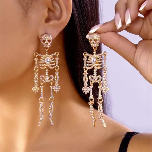 rinhoo Halloween Skull and Skeleton Dangle Earrings for Women, Gothic Zinc Alloy Statement Jewellery for Punk Outfits and Costume Parties