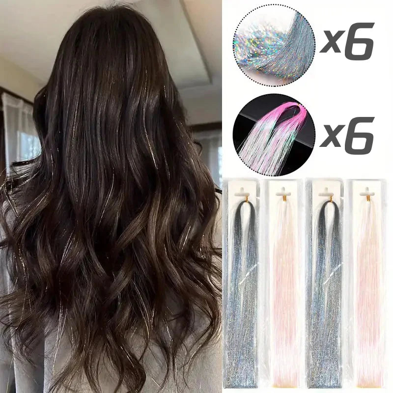 Glitter Hair Tinsel Extensions – 12-Piece Sparkling Fairy Hair Accessories for All Occasions