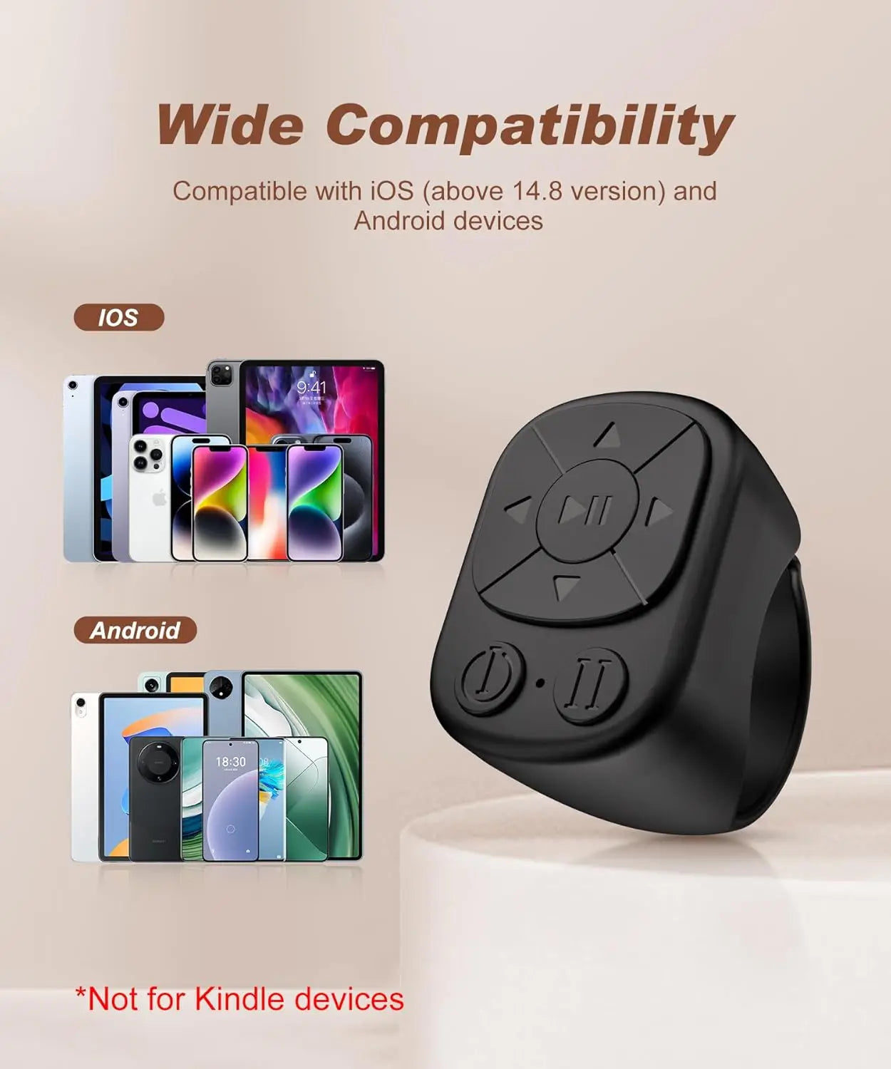 TikTok Scrolling Ring Remote Control – Bluetooth Page Turner & Camera Shutter for iPhone, iPad, Android Phones & Tablets, Remote Scrolling for Short Videos, Music Control & Photography