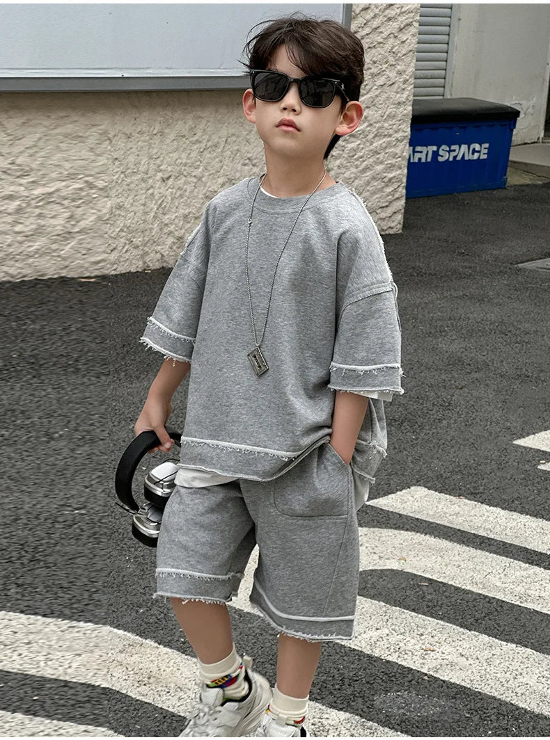 Kids Summer Short-Sleeve Shirt and Shorts Set