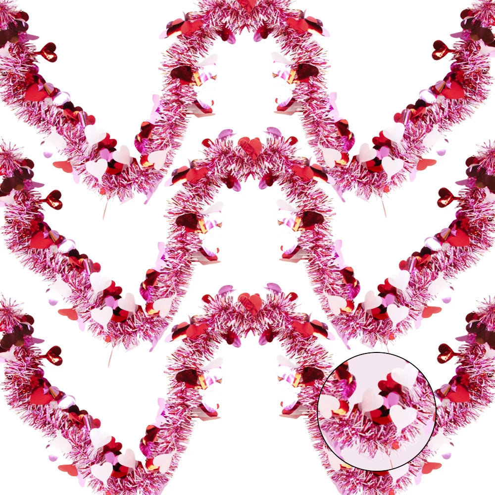 2M Red Heart Tinsel Garland – Metallic Twist Streamer for Valentine’s Day, Weddings, and Party Decorations