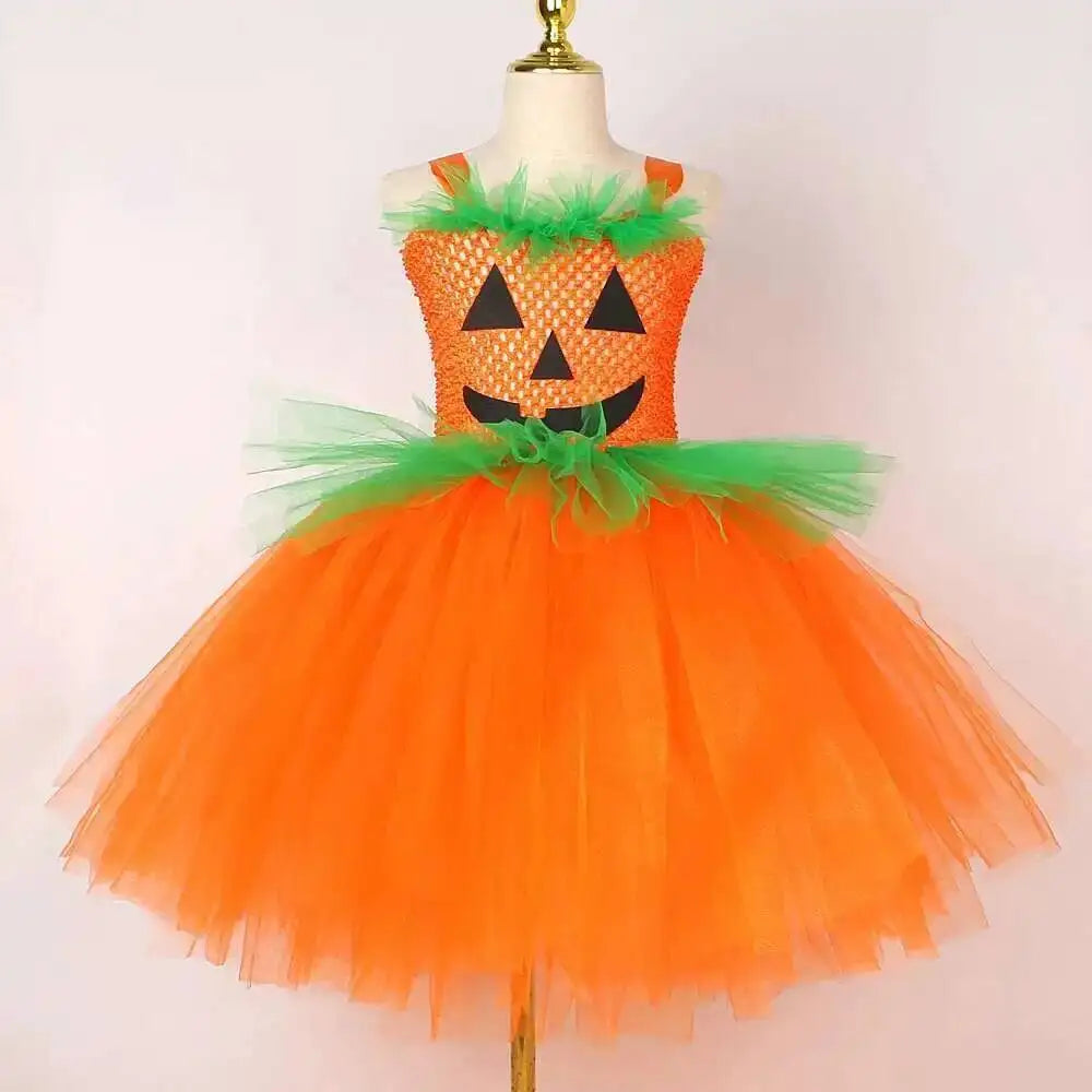 Girls Pumpkin Witch Costume – Halloween Fancy Dress Outfit with Tutu for Kids, Carnival & Party Wear