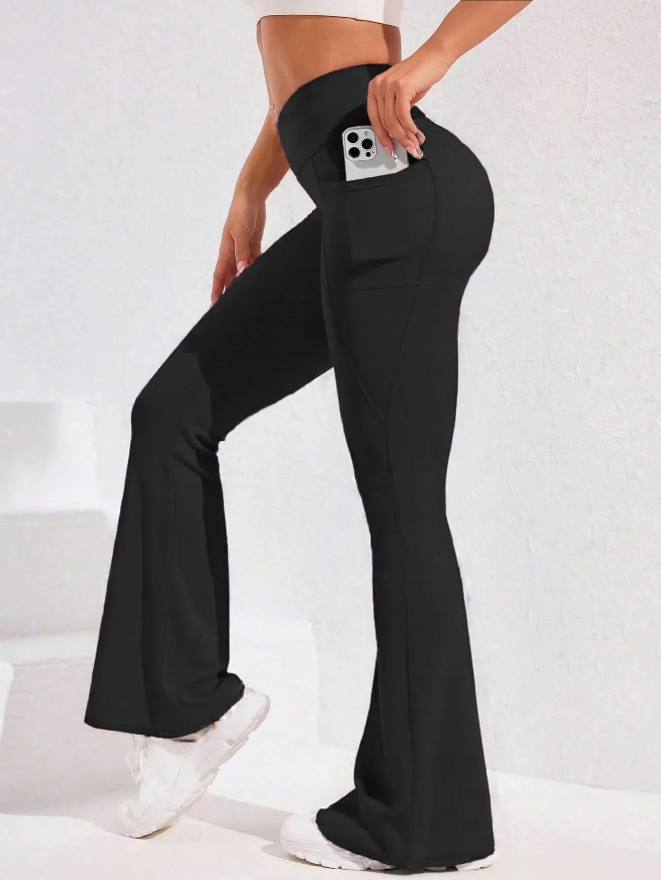 Women's High-Waist Flare Leg Yoga Pants with Pocket