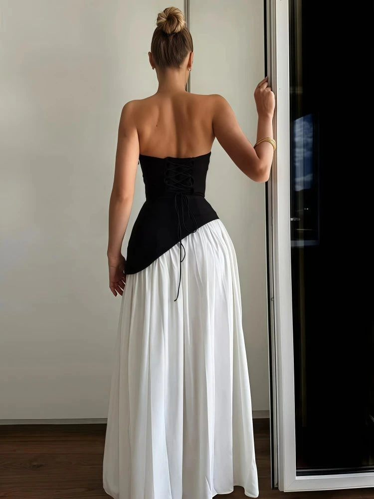 Elegant Pleated Long Dress for Women – Off-Shoulder, Scarf Neck, High Slit | Party & Evening Gown