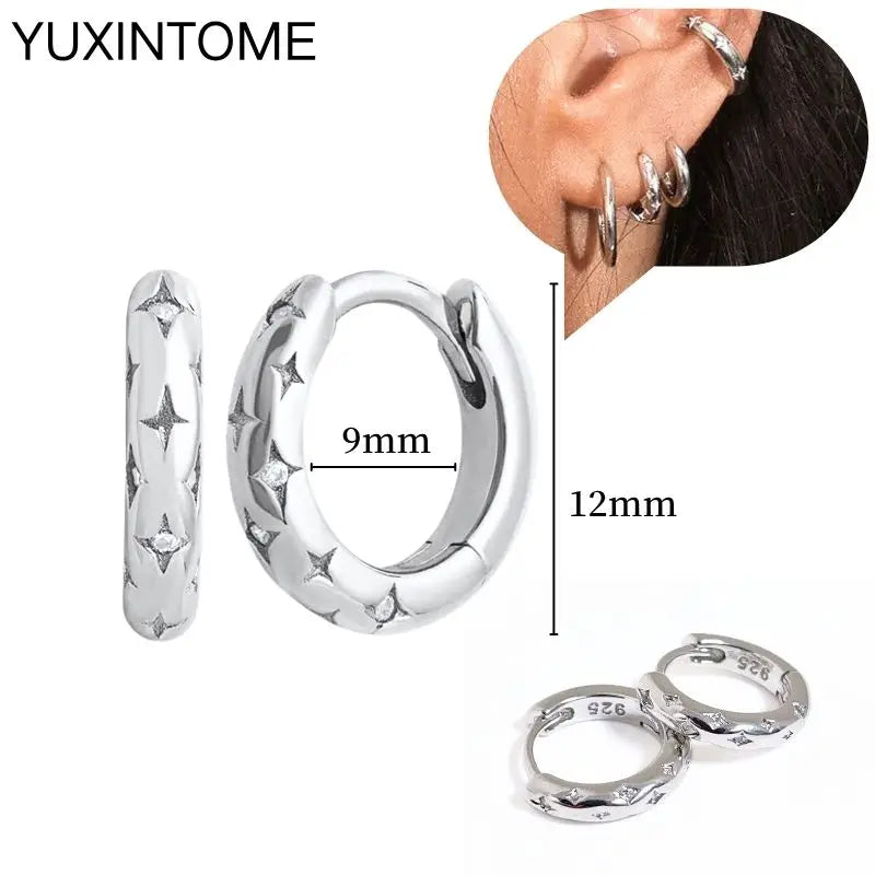 925 Sterling Silver Multi-Turn Hoop Earrings with White Zircon, Fashion Punk Jewelry for Women