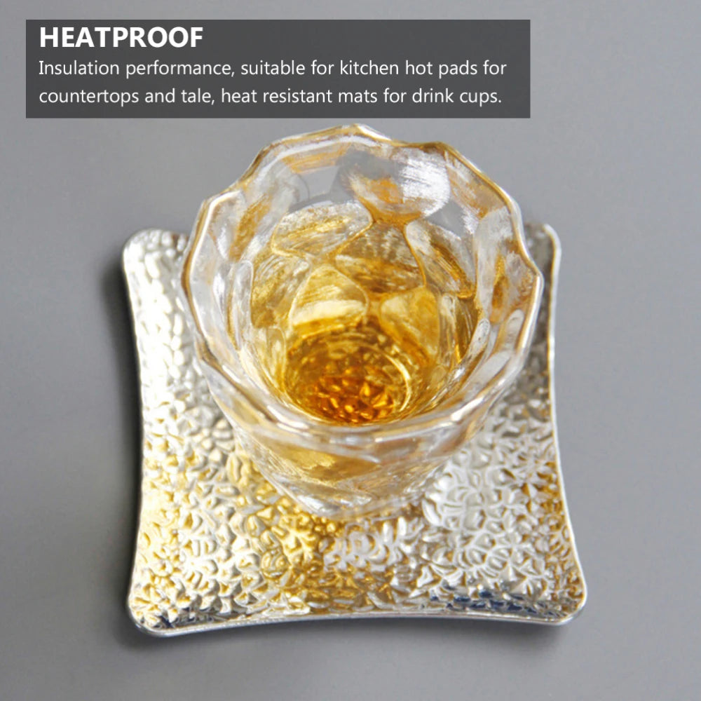 1/6pc Metal Coaster Cup Holder Protect Heat Tray  Copper Square  Dining Table Holiday Decoration