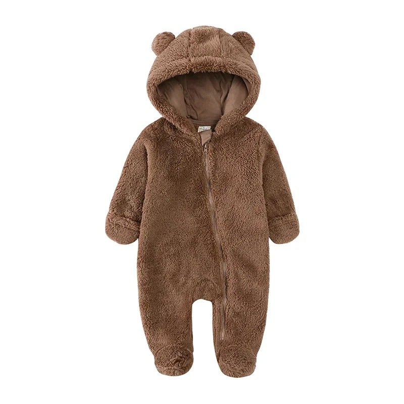 Baby Fleece Hooded Romper – Winter Zipper Bodysuit for Newborns & Infants (0–24 Months)