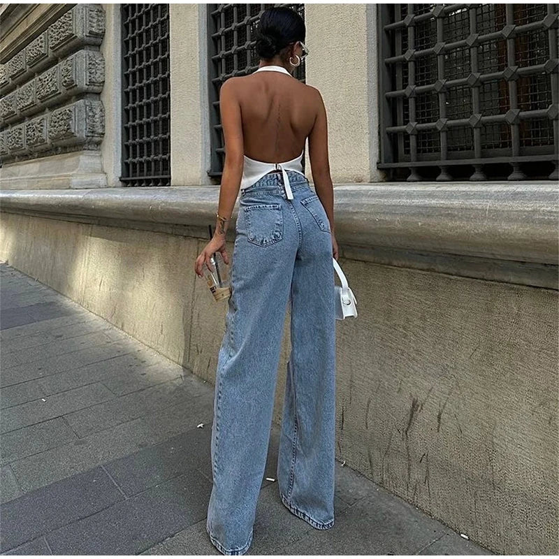 Women’s High-Waist Distressed Denim Jeans with Sheer Mesh Knee Panels – Trendy Streetwear Pants | Italian Street Style
