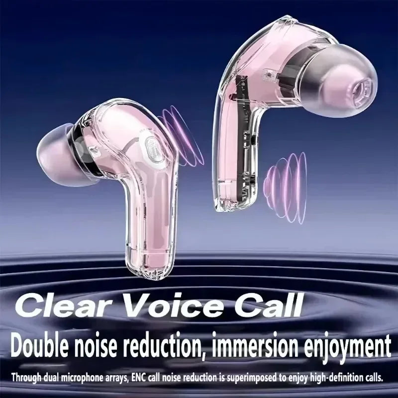 Original T8 TWS Wireless Bluetooth Earbuds with Transparent Case, ENC Noise Reduction, Digital Display & Stereo Sound – Compatible with All Smartphones