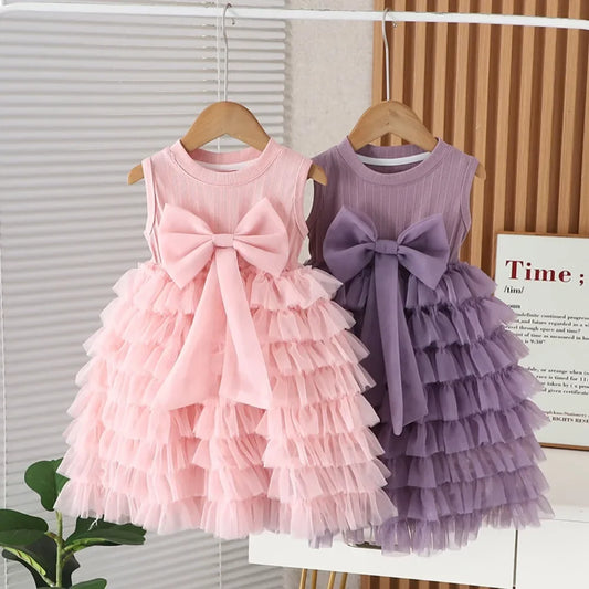 Bow Mesh Princess Dress – Elegant Summer Casual Dress for Girls