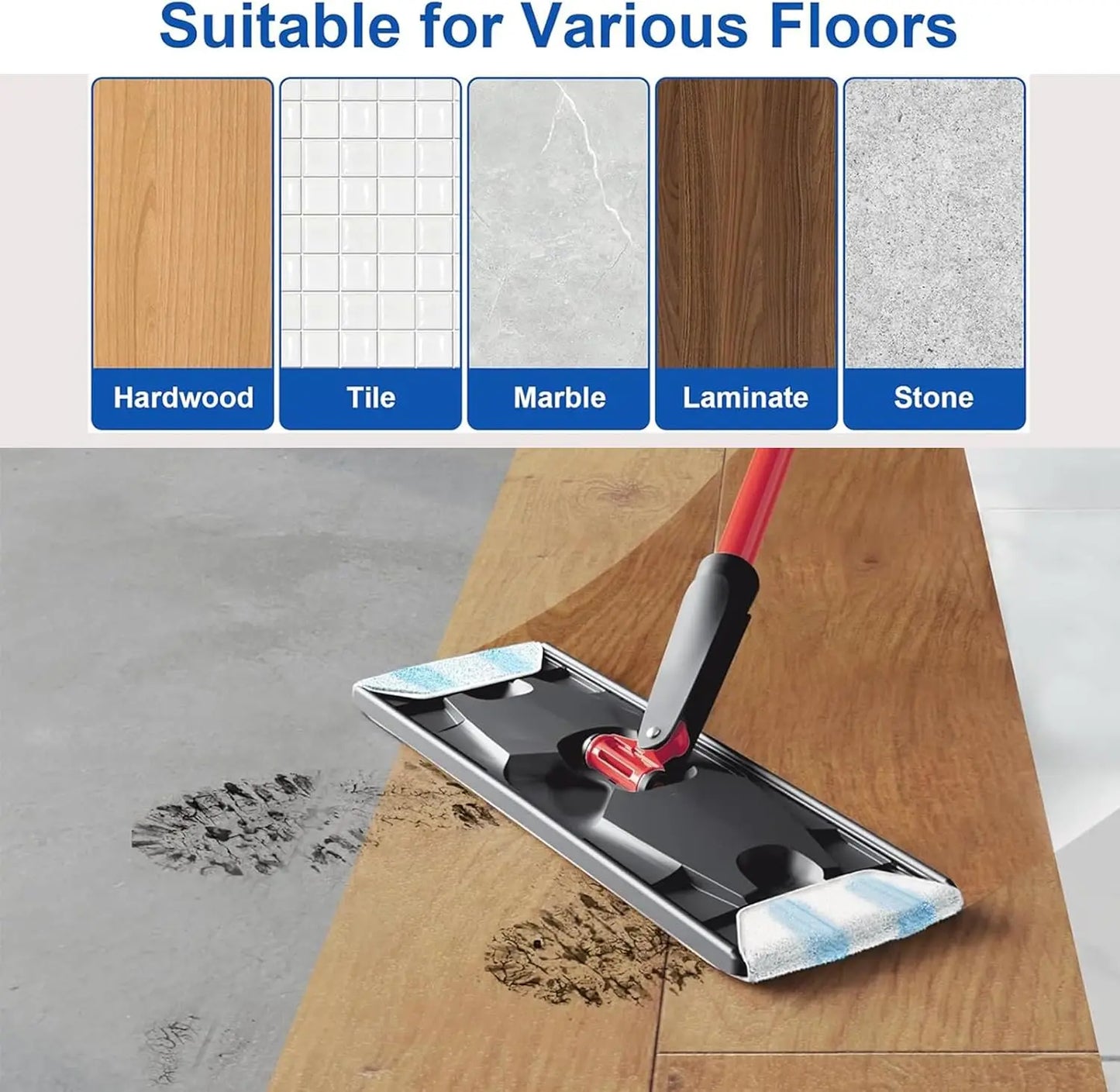 Flat Microfiber Mop Head Refill – Compatible with O-Cedar H2PrO & Vileda H2PrO, Machine-Washable Mop Cloth, Removes 99% of Bacteria