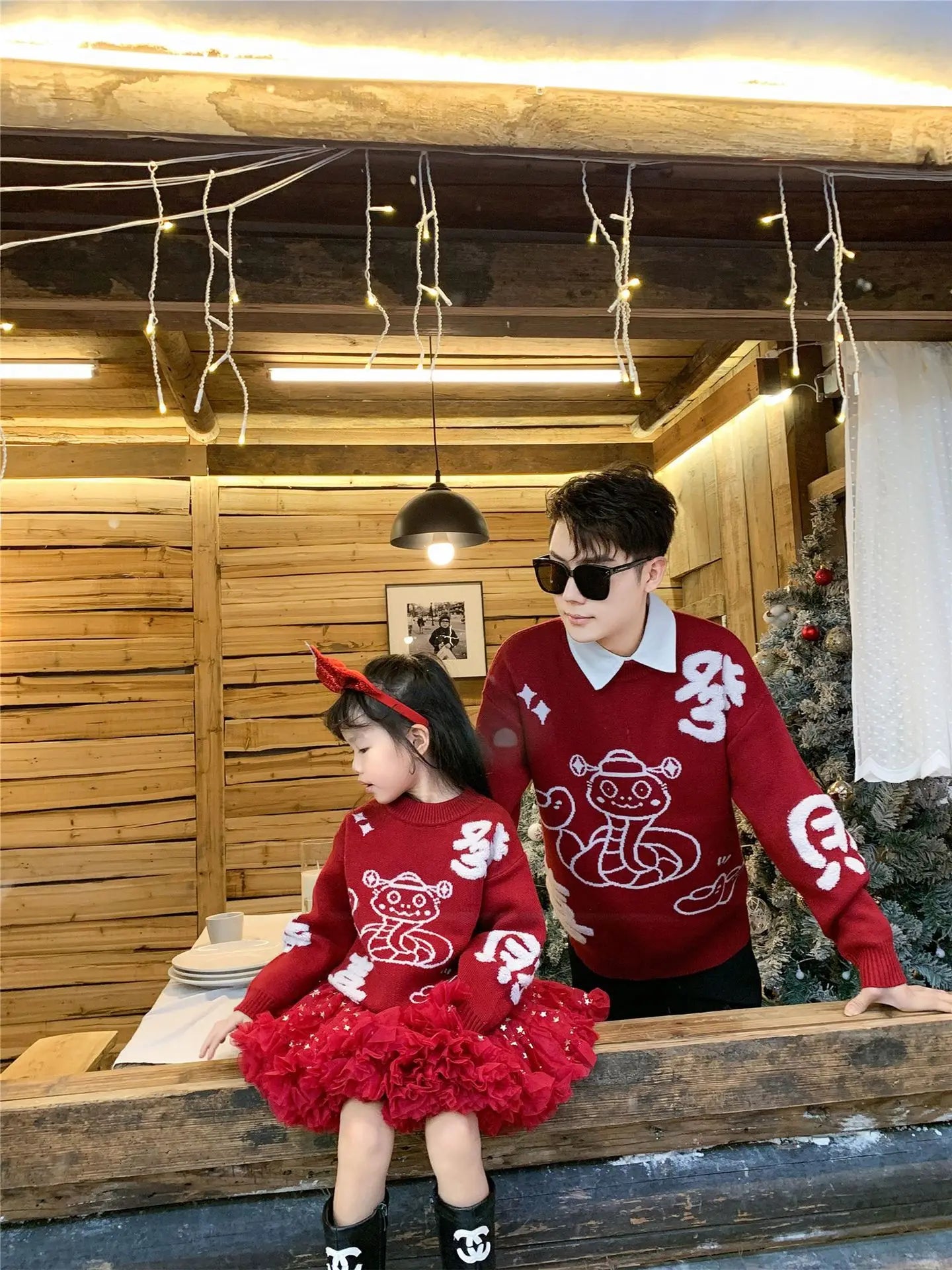 New Year Matching Family Red Chinese Sweater Father Mother and Daughter Son Snake Knit Jumper Infant Baby Knit Romper