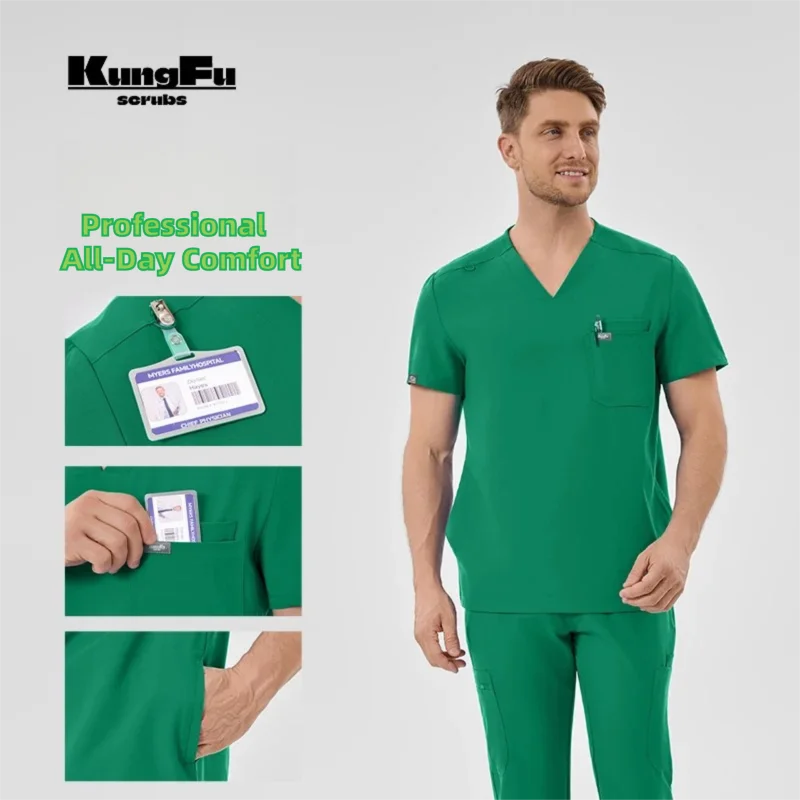Men's Fluid-Resistant Medical Scrubs Set — Soft Breathable 2-Piece Healthcare Uniform