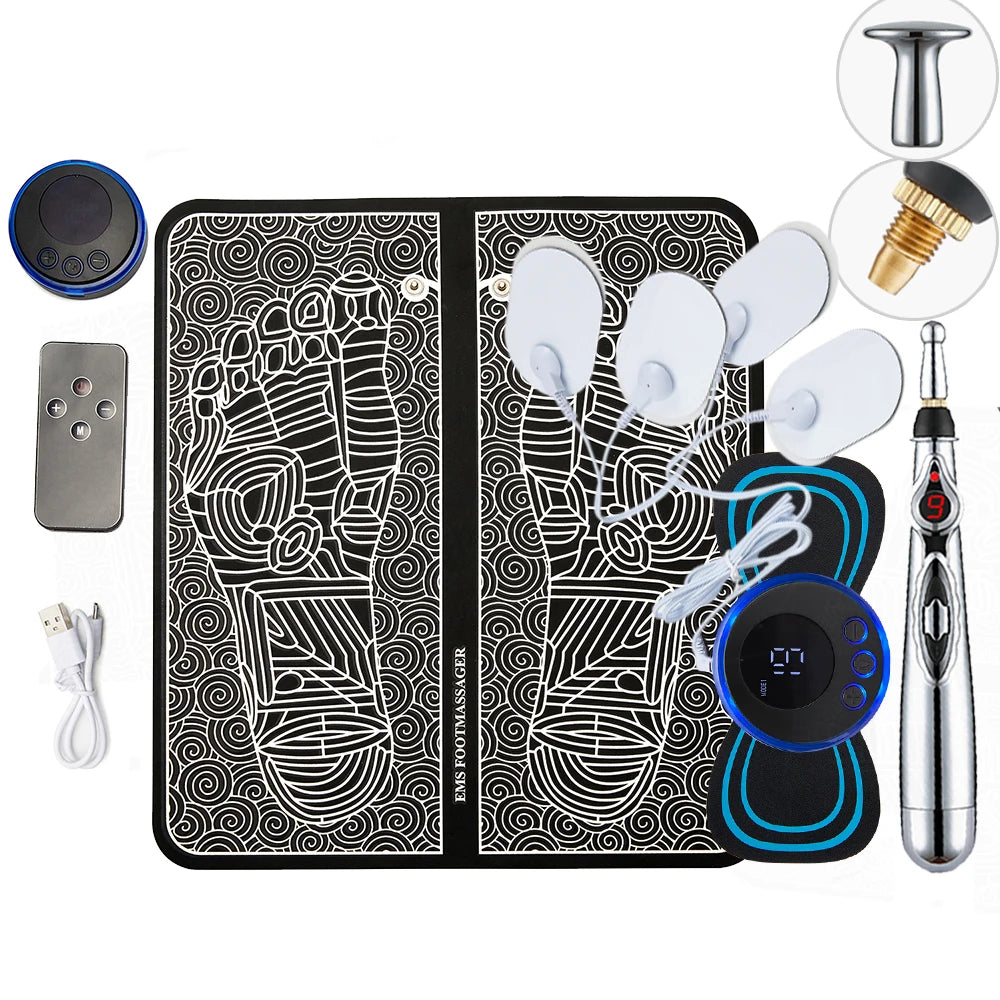 Electric Foot Massager Pad – EMS Pulse Muscle Stimulation Device for Pain Relief and Relaxation