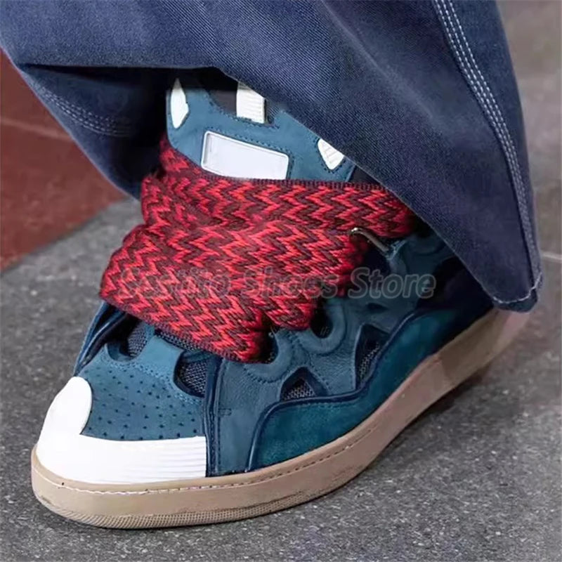 Thick Sole Casual Sneakers – Mixed Color Lace-Up Skateboard Shoes, Round Toe Breathable Outdoor Fashion Shoes