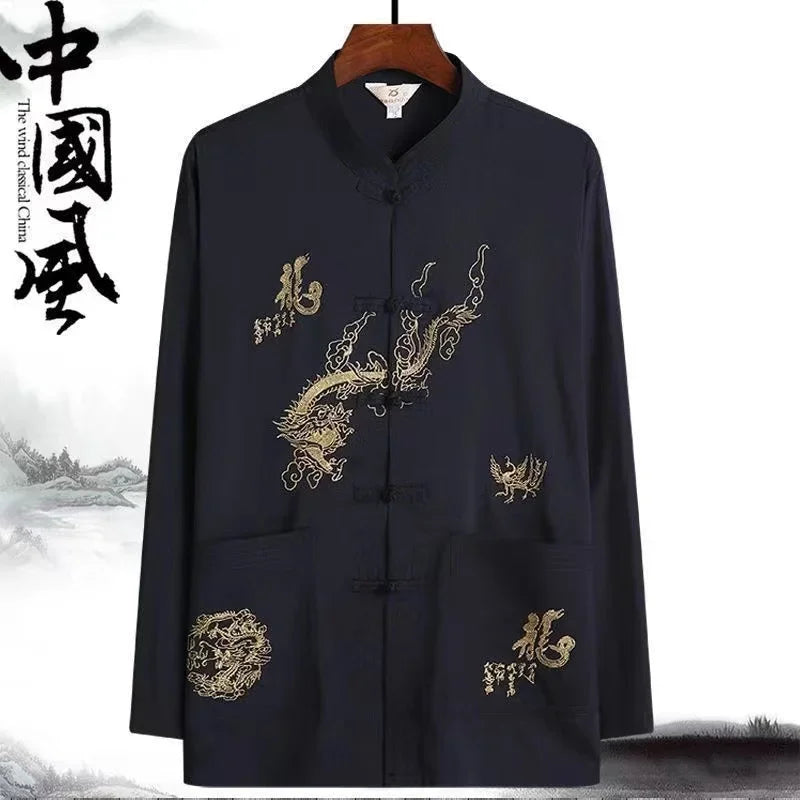 Tai Chi Clothing Men Women Traditional Chinese Kung Fu Costume Set Classic Vintage Middle-aged Elderly Fathers Tang Suit Dragon