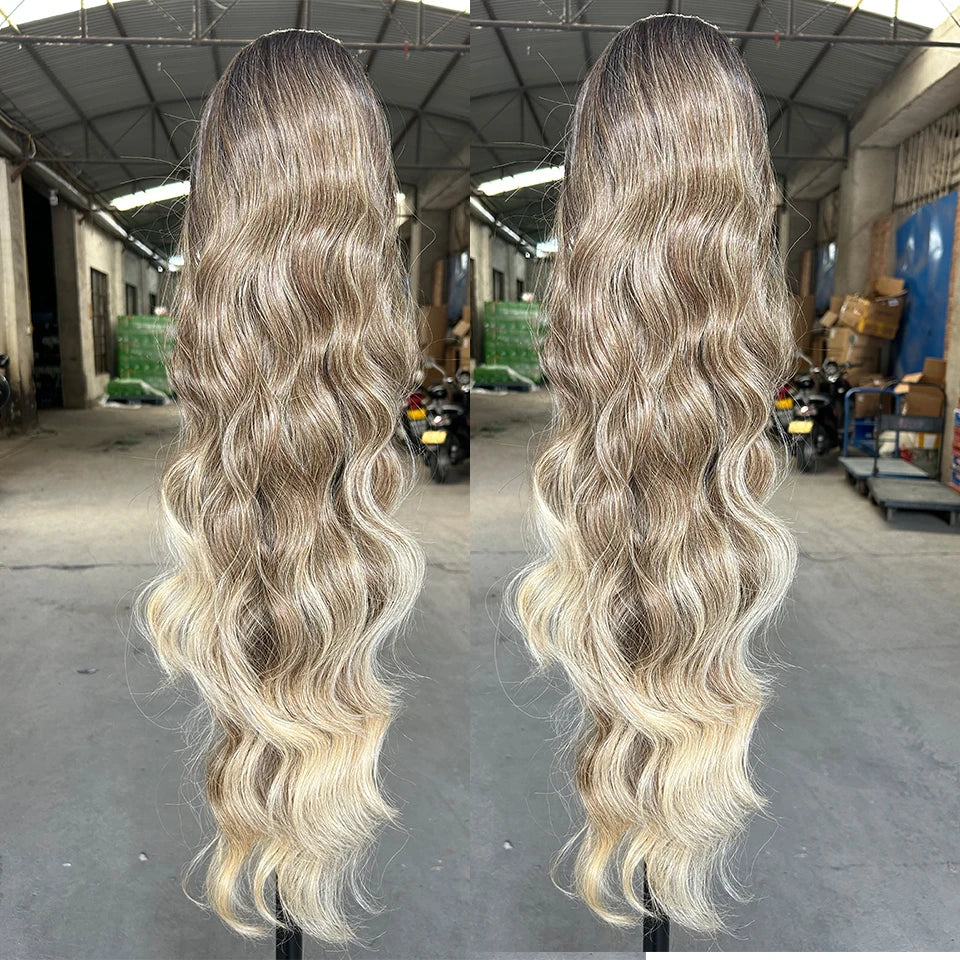 28-Inch Synthetic Drawstring Ponytail – Ombre Brown & Piano Blonde Body Wave, 180g Heat-Resistant Hair Extension