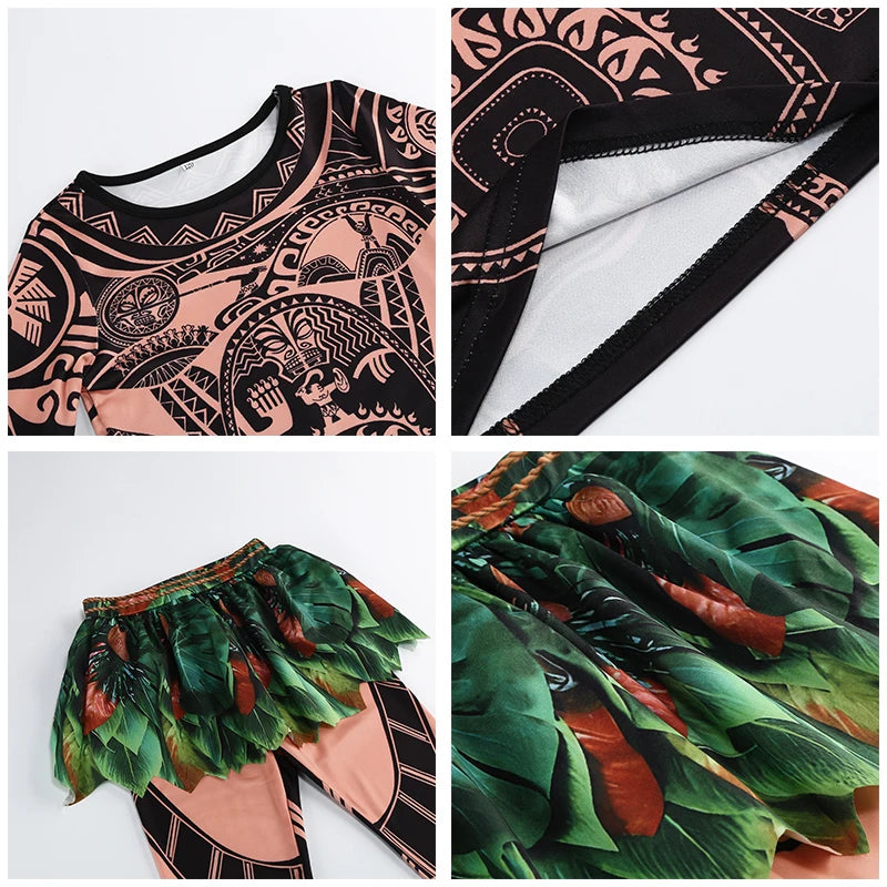 Kids Polynesian Demi God Tattoo Print Costume Pants Set
