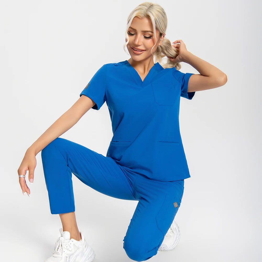 Women’s Antibacterial Scrubs Set – Soft V-Neck Top & Wrinkle-Resistant Pants