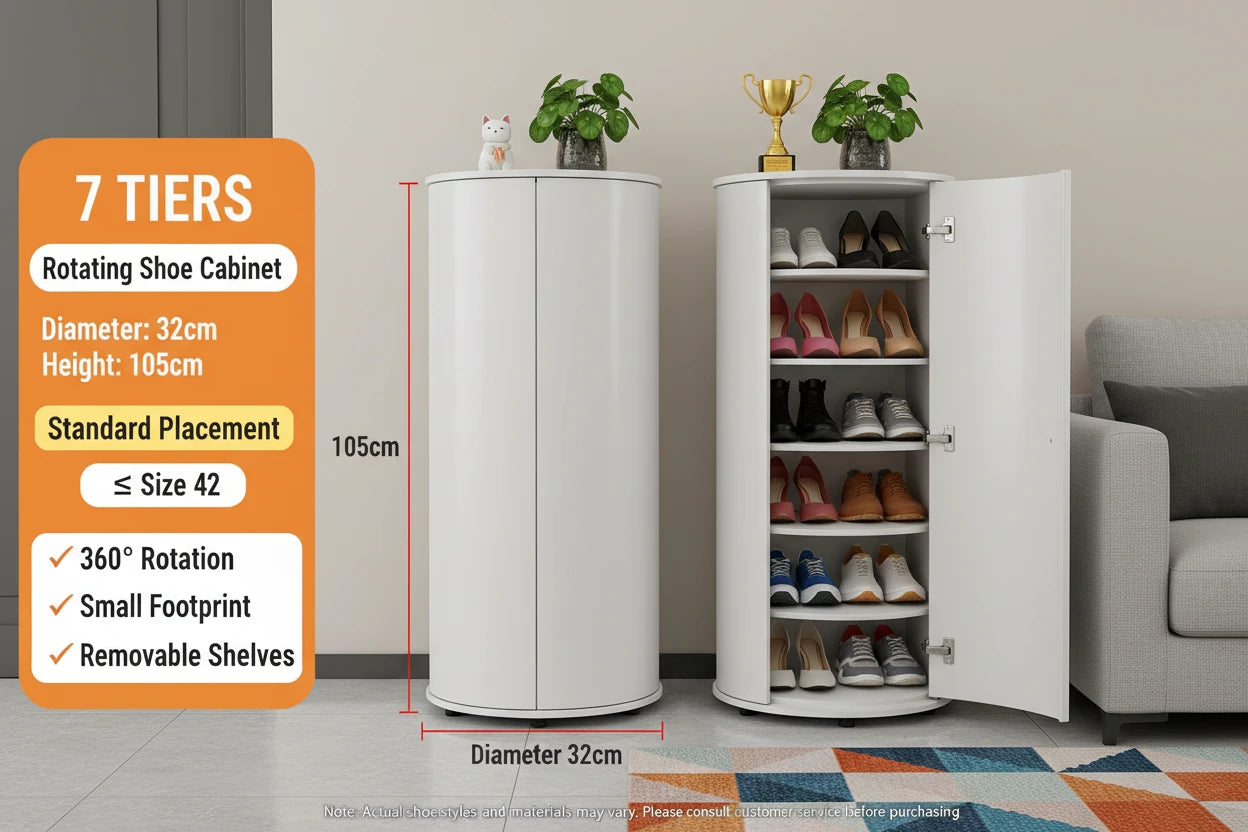 Multi-Layer Rotating Round Shoe Cabinet – Steel Frame Dustproof Shoe Storage Rack with Large Capacity Entryway Organizer