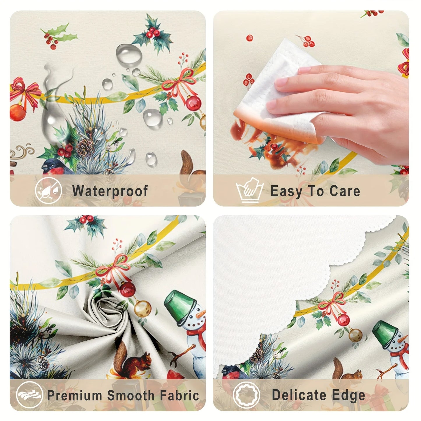 Waterproof & Oil-Proof Christmas Tablecloth – Elegant Round or Rectangular Holiday Decoration for Dining Tables