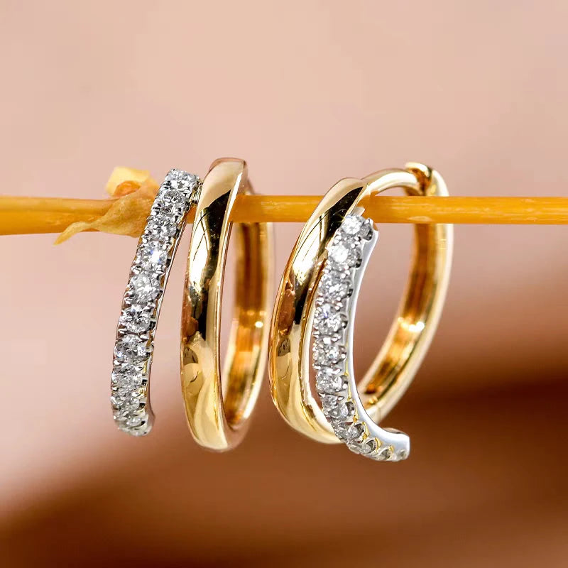 Moissanite Double Hoop Earrings, S925 Silver with 18K Gold Plating, Elegant Circle Earrings for Women