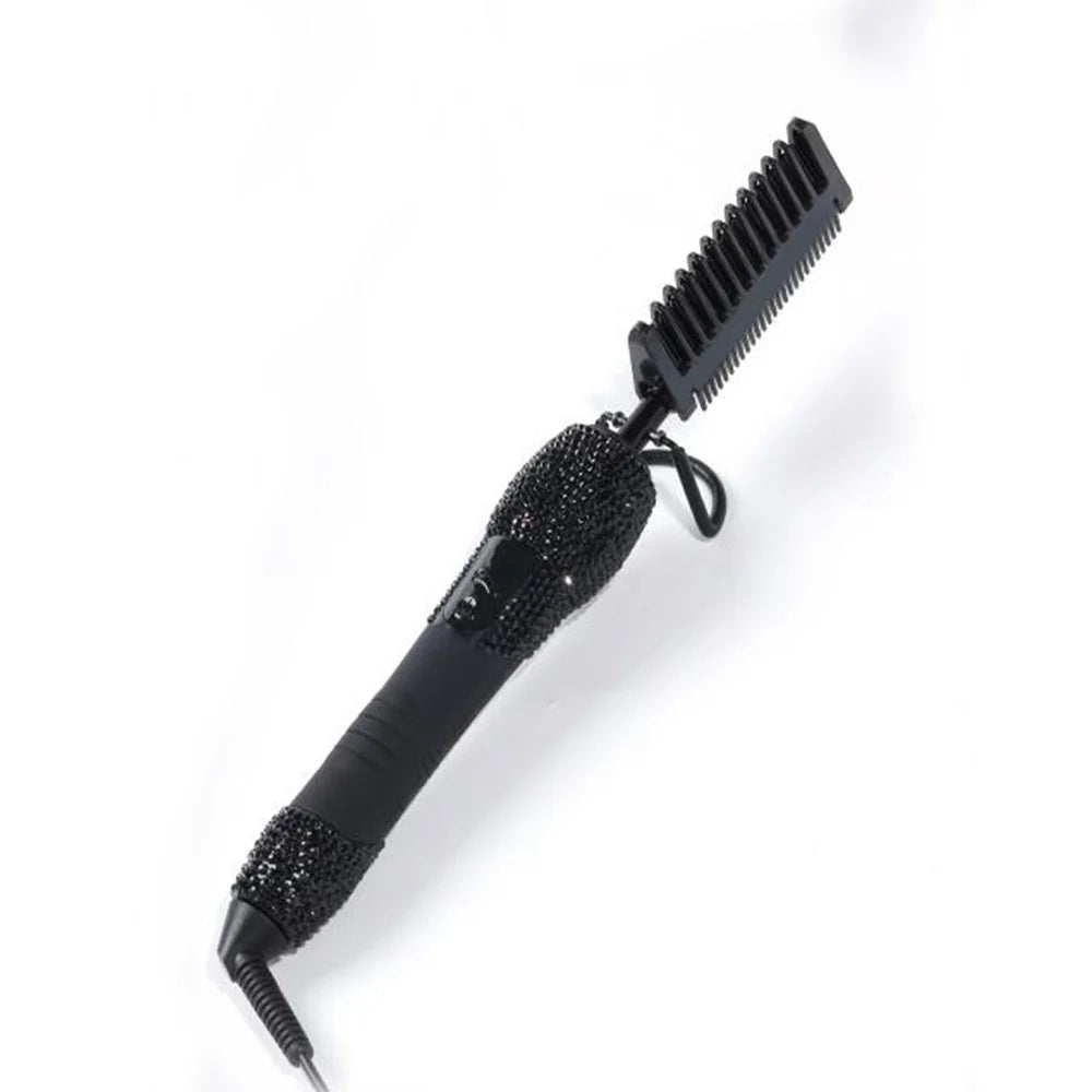 Electric Hot Comb Hair Straightener with Rhinestone Design and LCD Display