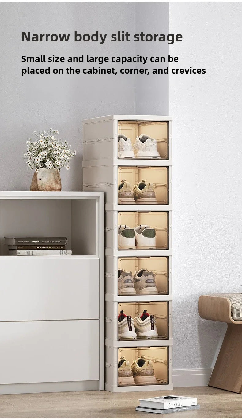 Foldable Shoe Storage Cabinet with Transparent Doors