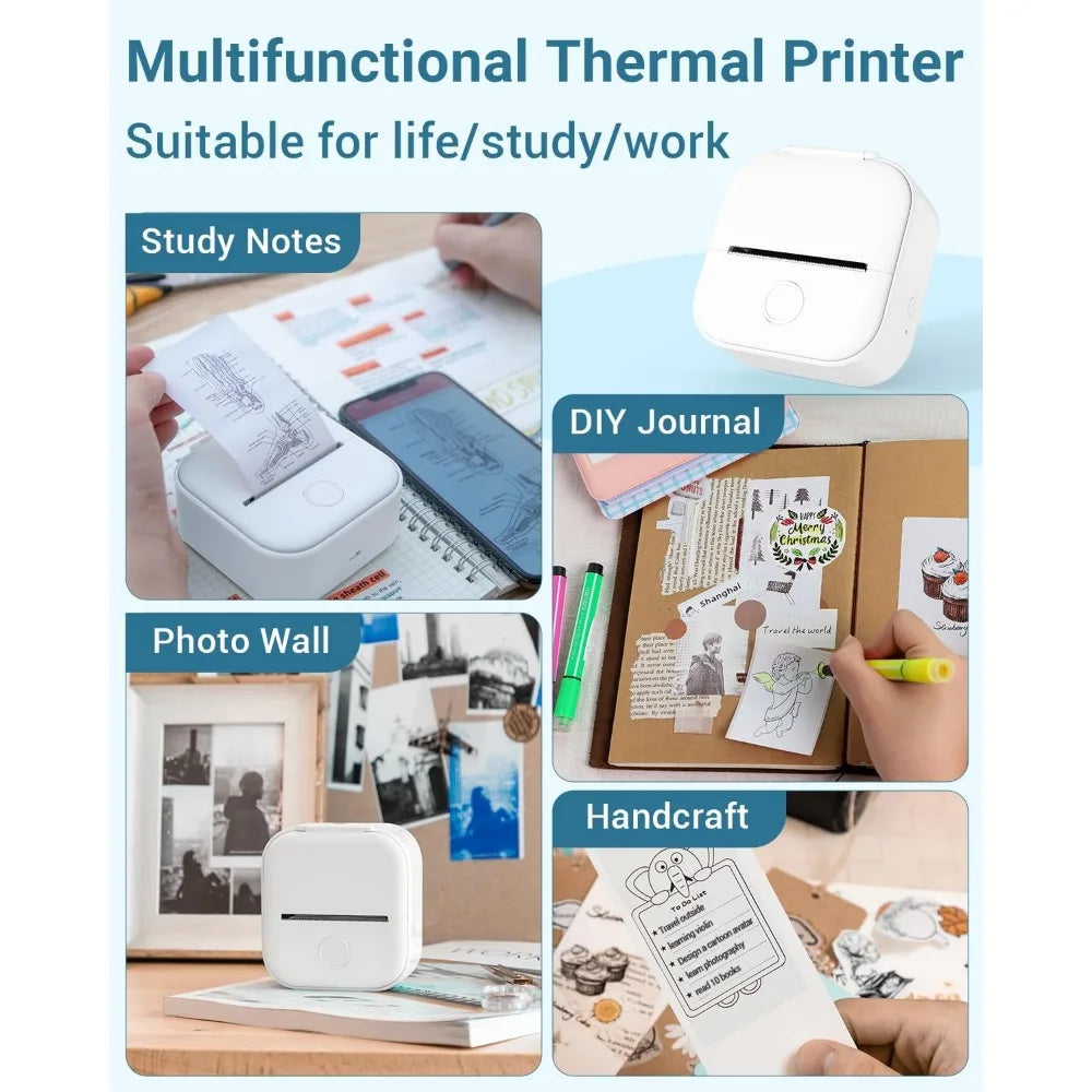 Phomemo T02 Wireless Mini Thermal Printer – Portable Bluetooth Pocket Printer, 203 DPI, Inkless Photo & Label Printing for iOS & Android – Ideal for Notes, Memos, Journals, Crafts