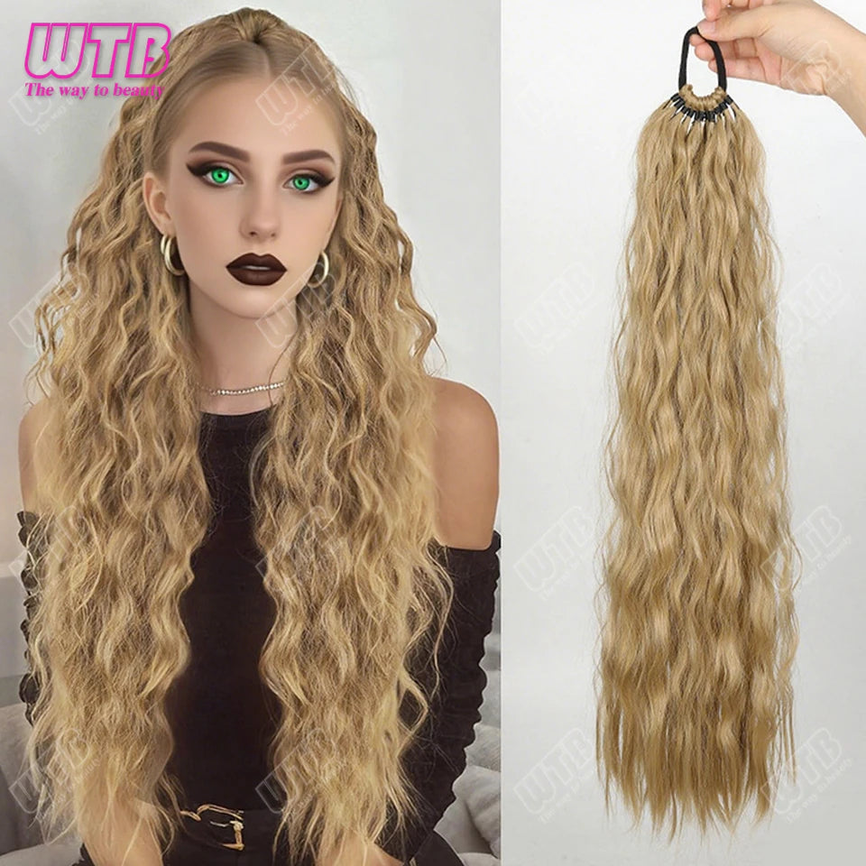 24-Inch Synthetic Braided Wig – Corn Perm Curly Ponytail, Lightweight & Natural Look for Daily Wear